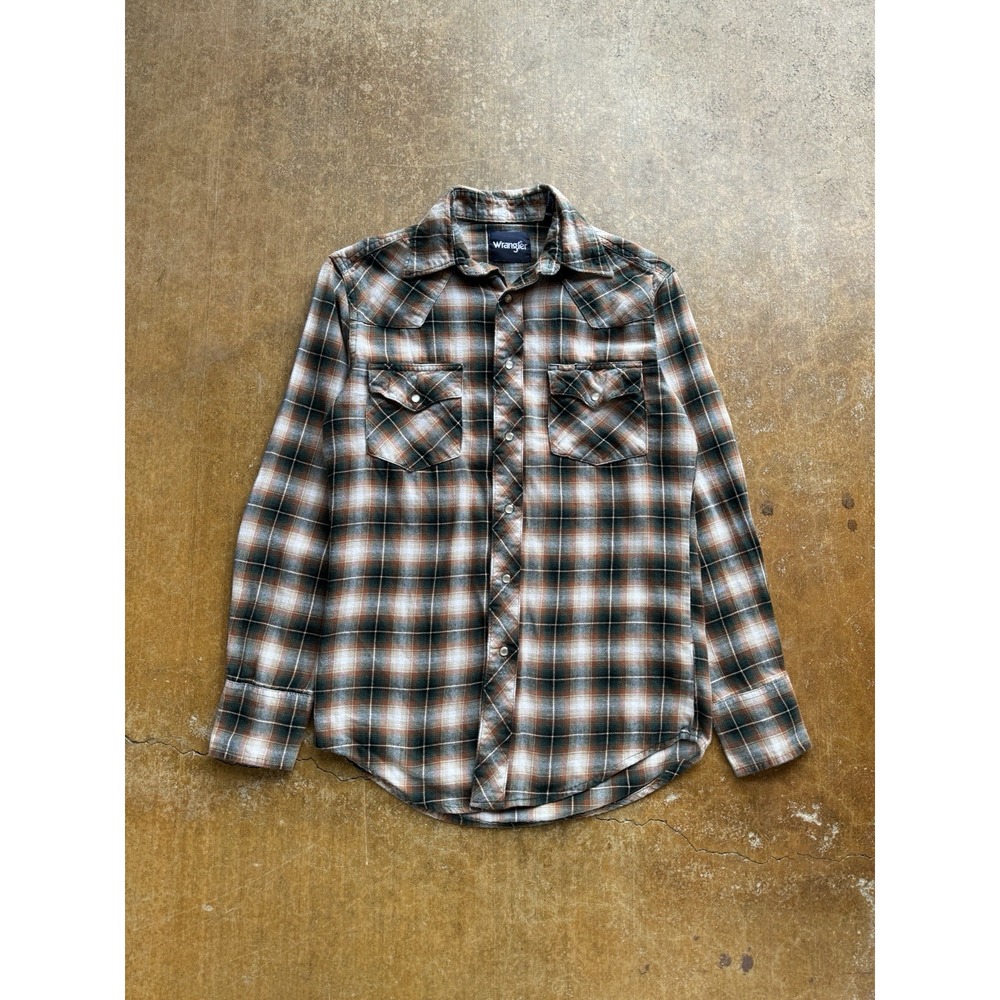VTG Wrangler Cotton Shadow Plaid Checkered Pearl Snap Western Button Up Shirt S
